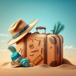 Travel And Vacation Trip Background With Suitcase. Ai Generative